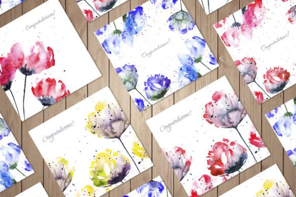 Set of Postcard Templates, Poppies: Watercolor Sketch Charm for Every Project